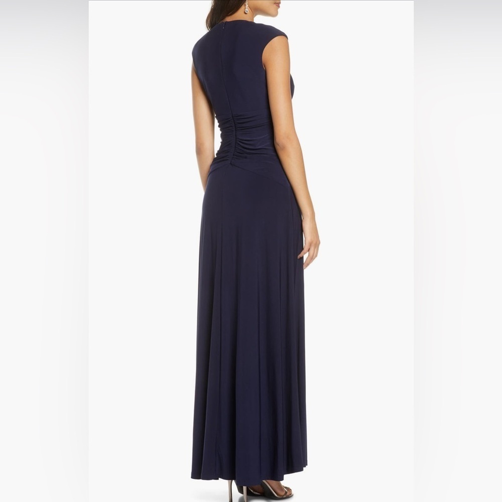 Vince Camuto Midnight Blue Cap Sleeve Formal Dress Gown w Rhinestone Neck Detail - Picture 5 of 17